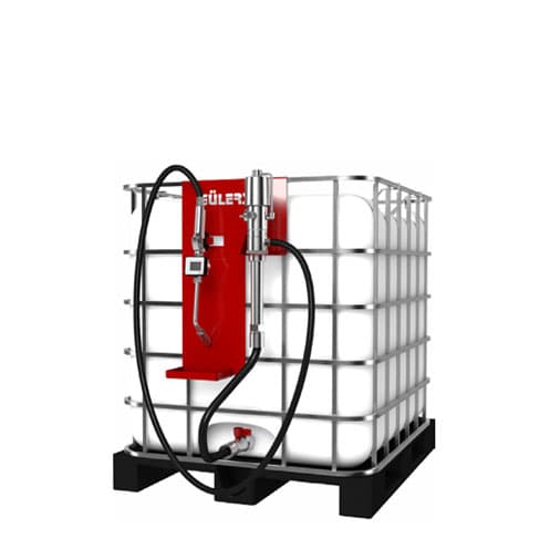 IBC Yağ Sistemi Makarasız IBC3045. IBC tanklardan yağ transferi için makarasız, yüksek basınçlı havalı pompa sistemi, endüstriyel toplu yağ dağıtımı için.